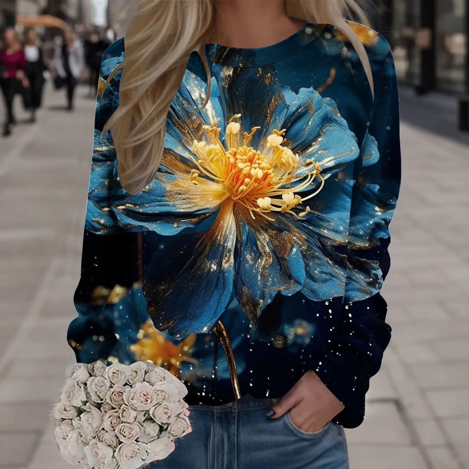 Sudadera con estampado bohemio para mujer, Jersey holgado de cuello redondo, Tops cómodos de manga larga para ocio, camisas florales diarias, novedad de 2023