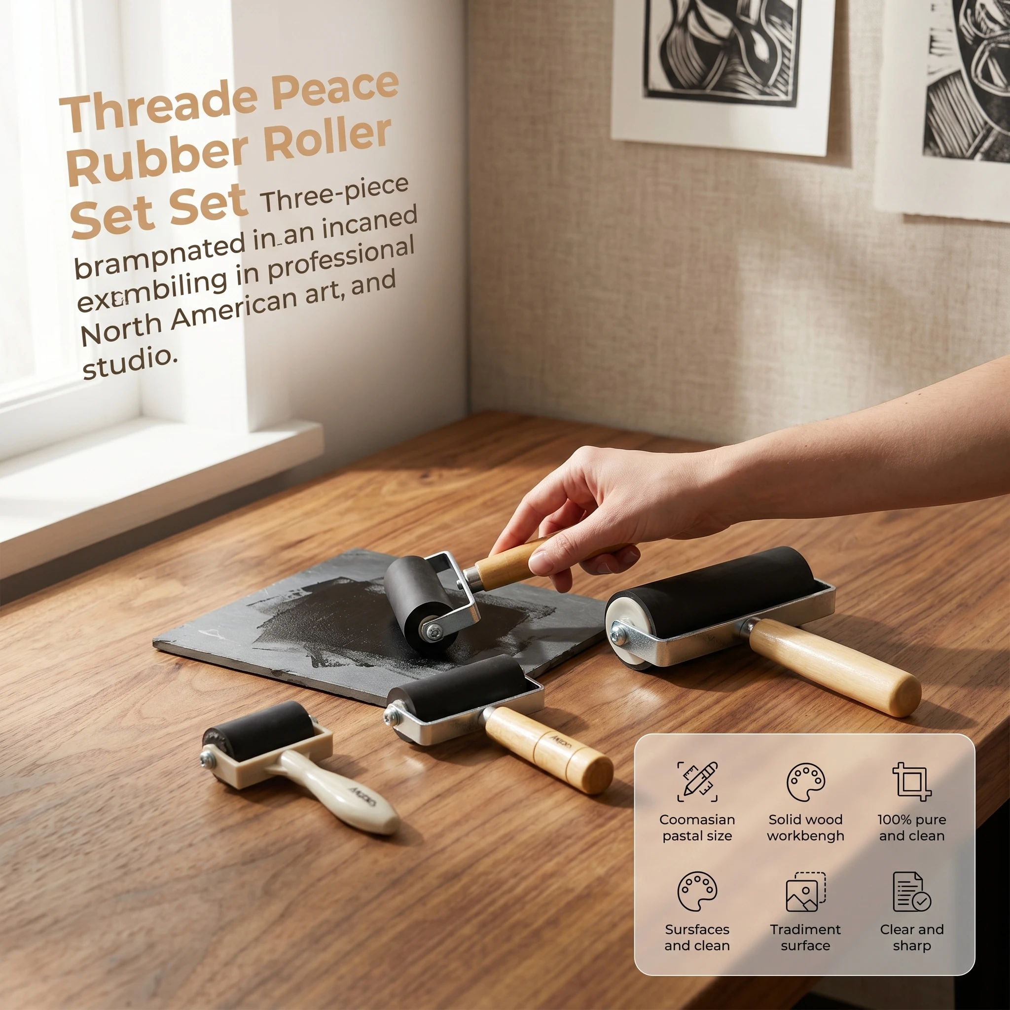 Marie's Black Rubber Brayer Woodcut Printmaking Roller, Block Printing Ink for Relief Print, Art Hand Stamping