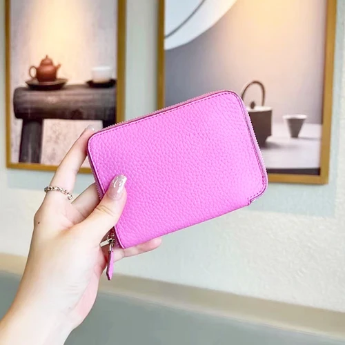 Imagen 2 del producto Cartera de cuero de vaca con cremallera para mujer, tarjetero de lujo, versátil, con nombre personalizado