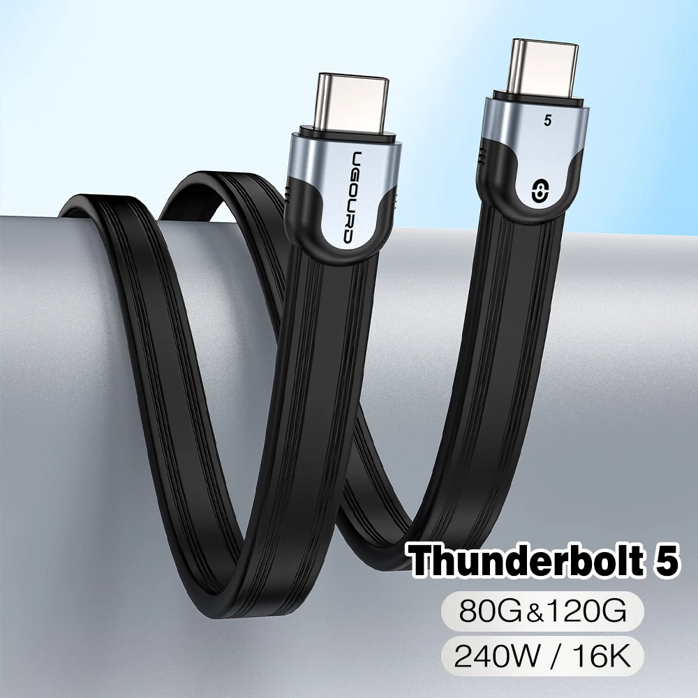UGOURD Neues Flaches Thunderbolt 5 Hochgeschwindigkeits-Datenkabel 80Gbps 0,15m-1m Voll Funktionsfähiges Typ-C USB5-Kabel Kompatibel mit Allen USB-C-Anschlüssen
