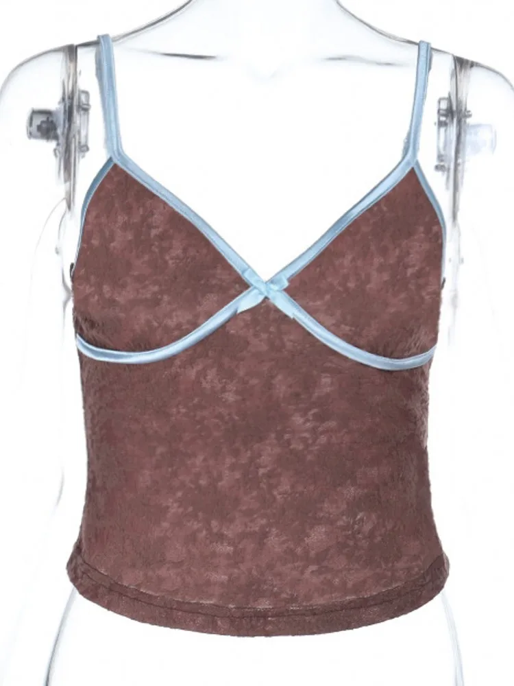 2026 المرأة الصيف السباغيتي حزام الأعلى عارية الذراعين الرسن الخامس الرقبة الأساسية البني كامي أكمام تانك القمم المرأة الصيف بروتيل #1