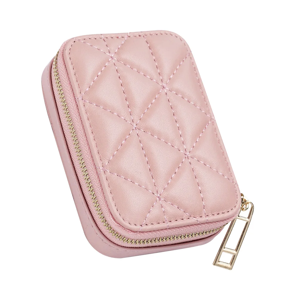

Cattlehide Lipstick Small Travel Cosmetics Storage Case LED Mirror Portable Makeup Pouch Lipstick Bag For Women