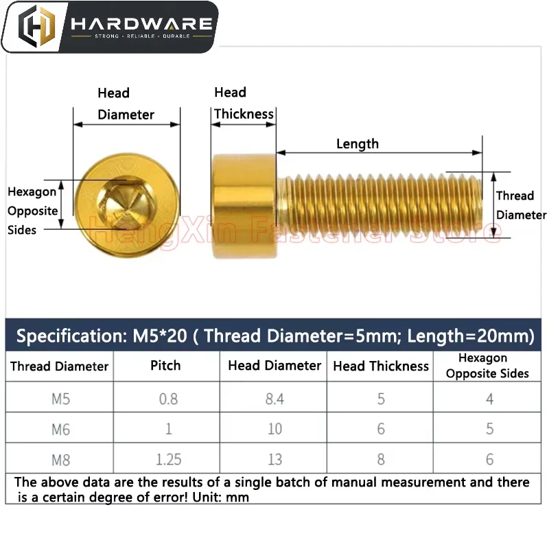 1PCS TC4 Titanium Alloy Allen Bolt M5 M6 M8 Hexagon Hex Socket Head Cap Screw Cylindrical Refitted Screw Length 15-40mm DIN912