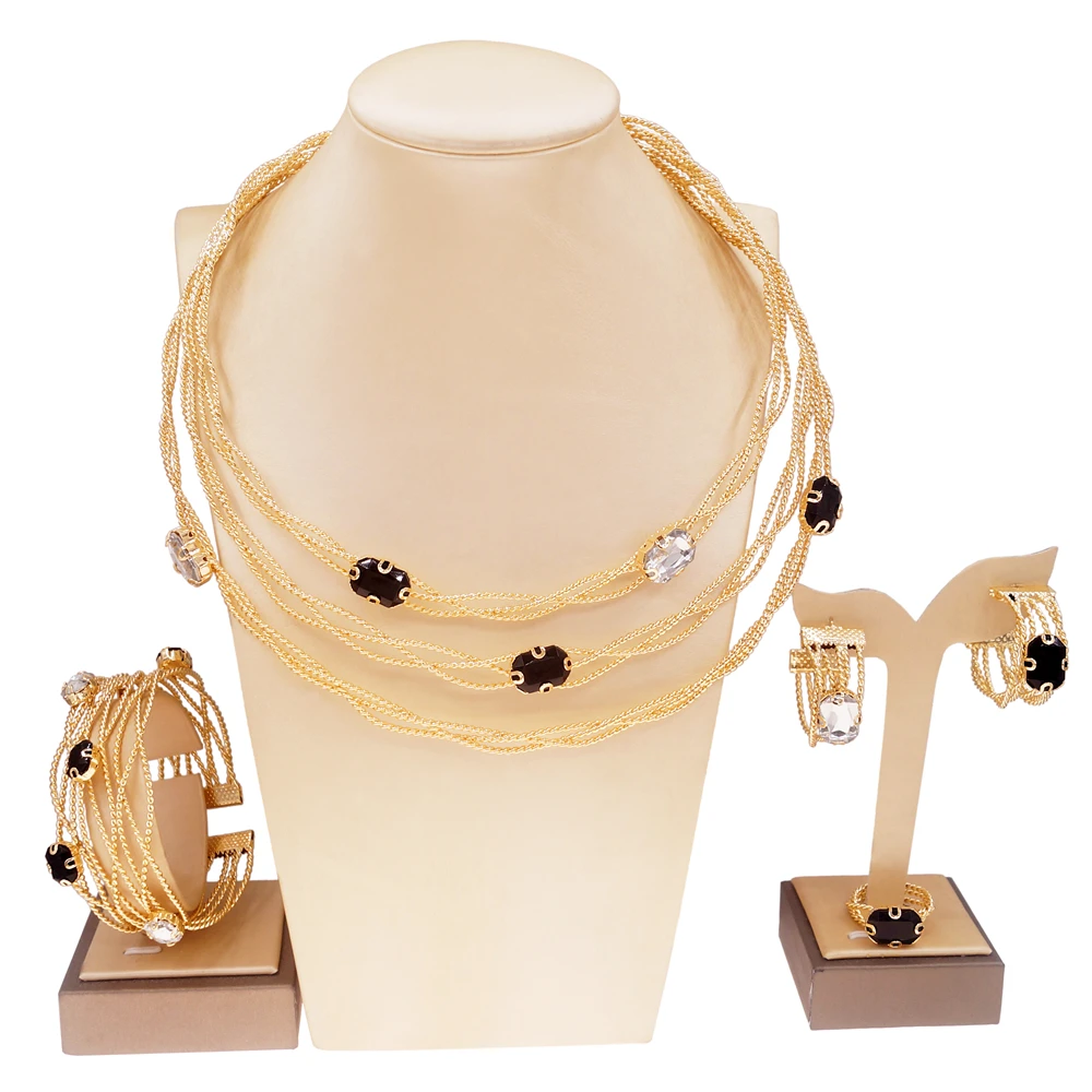 

Yuliali Women Brazilian Beautiful Jewelry Set Unique Hollow Out Necklace Bracelet Earring Ring African Party Accessories H50001