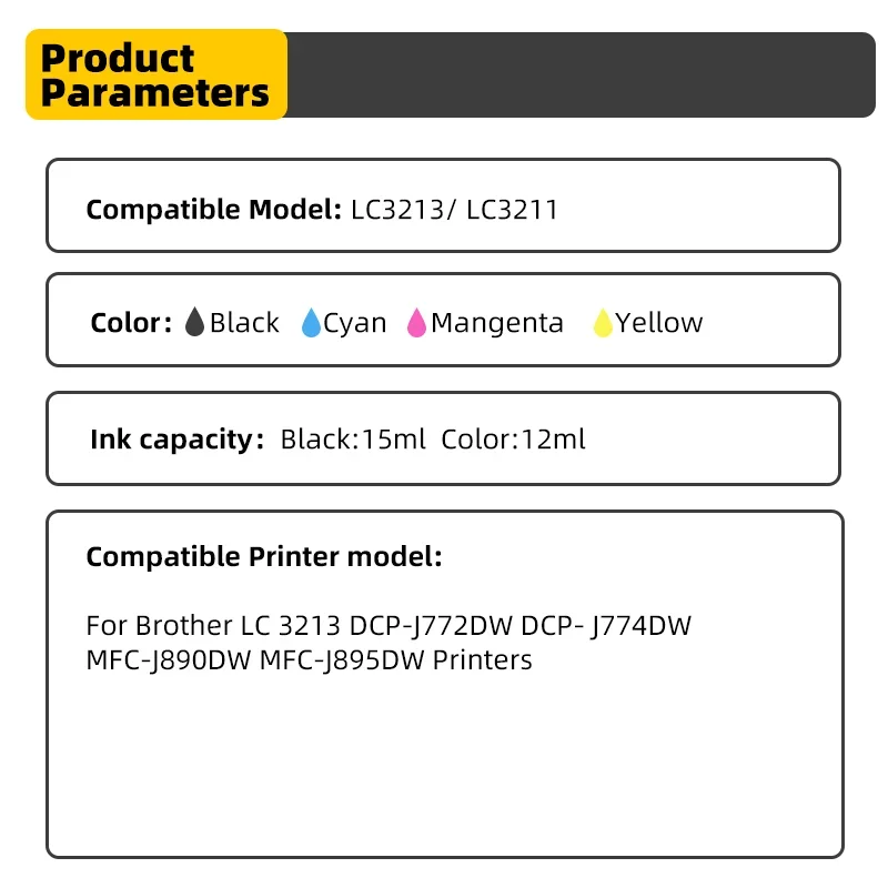 Imagem -06 - Cartucho de Tinta Compatível para Impressora a Jato Lc3211 Lc3213 Apto para Brother Dcp-j772dw Dcp-j774dw Mfc-j890dw Mfc-j895dw lc 3211 Novo