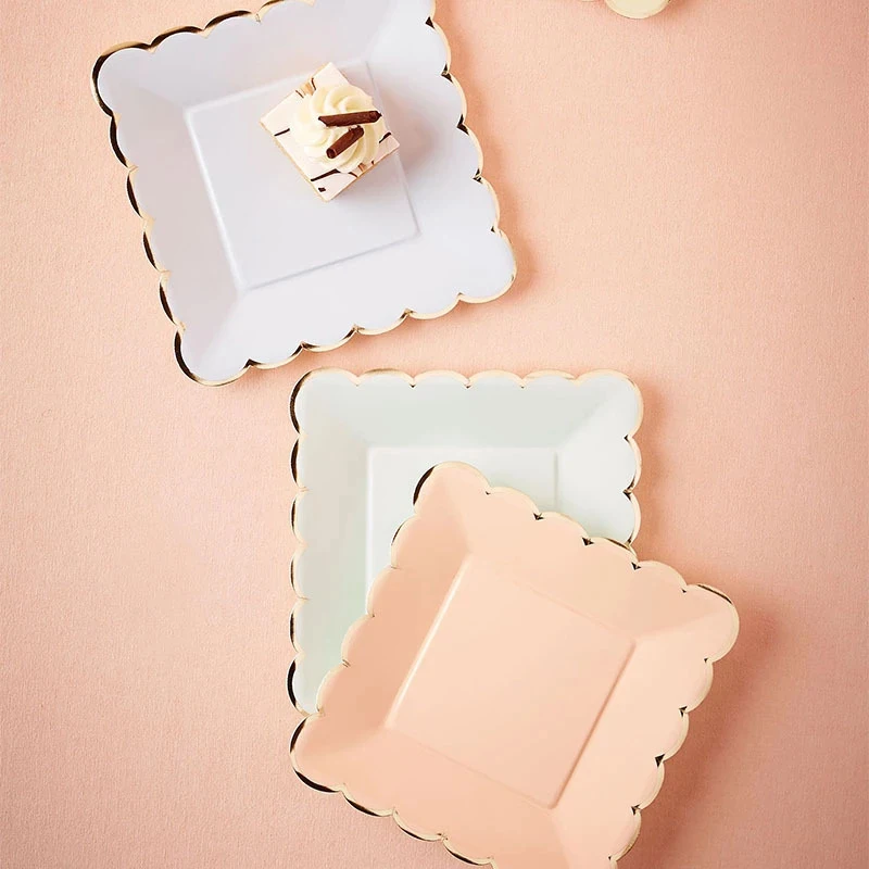 8pcs/lot Candy Color Paper Plates Birthday Party Dishes Pastel Plate with Gold Foil Baby Shower Wedding Decoration Tableware