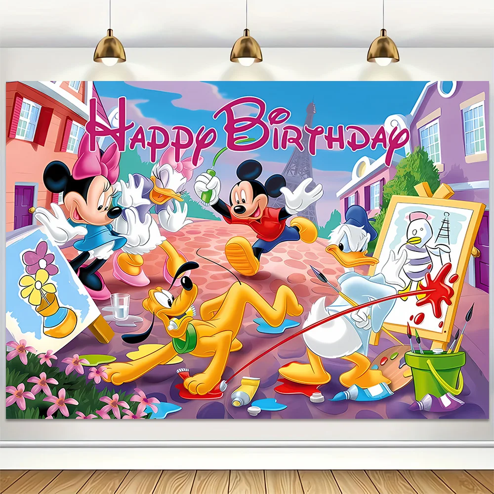 Disney Mickey Mouse Clubhouse Backdrop Decoration Kids Happy Birthday Background Vinyl Cloth Party Backdrops Baby Shower Banner