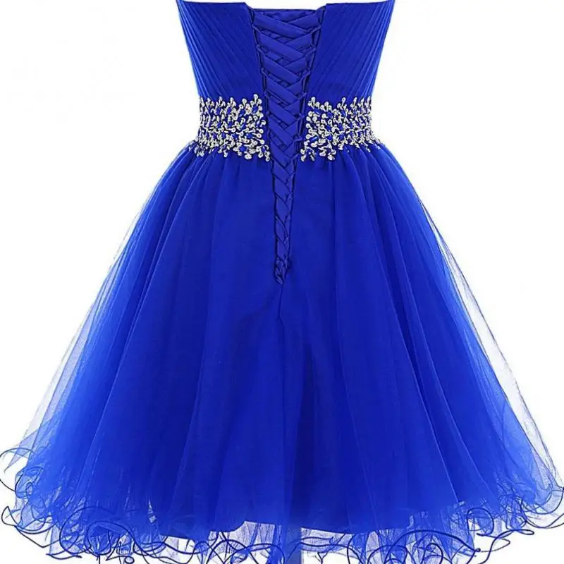 Royal Blue Vestidos De Noche Fiesta Sexy Strapless Short Evening Dress Simple Mono Tulle Robe De Soiree 16 Colors Available