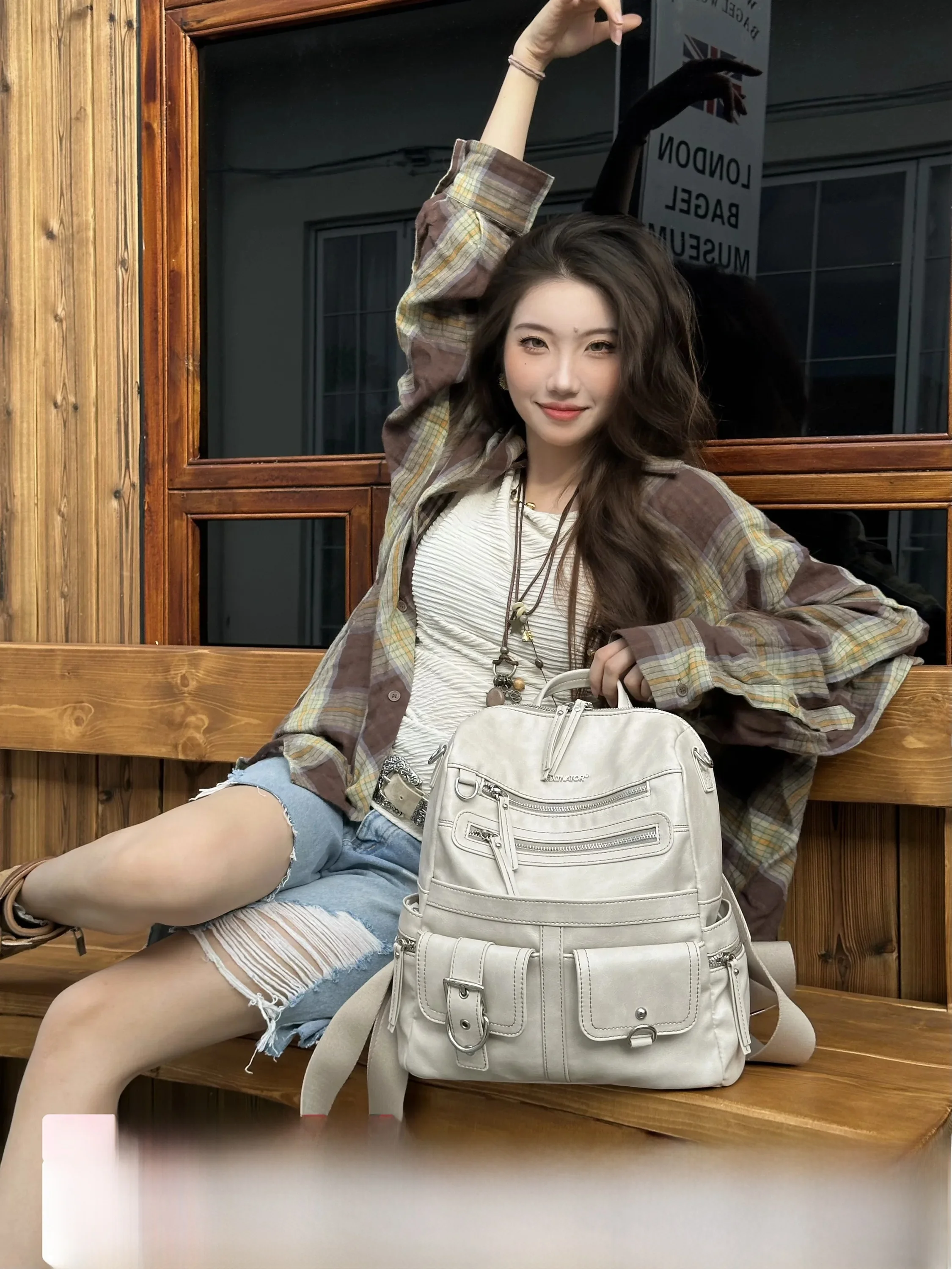 Original Cultivator Retro Faded Commuter Backpack Casual Versatile 2026 New Soft Handle Zipper Closure No Waterproof