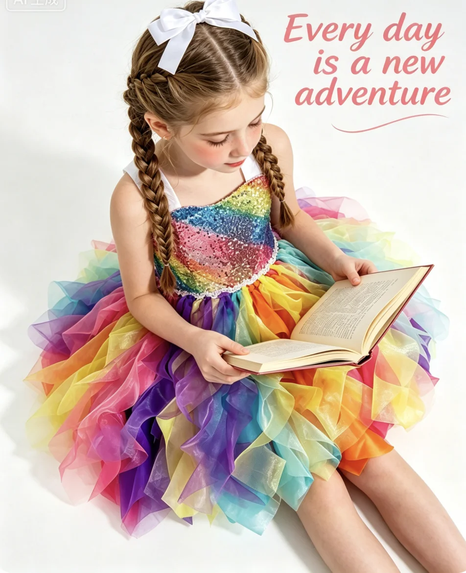 GirlsTutu Dress Double Layer Spiral Princess Skirt Kids New Year Costume Child Party Performance Gown Daily Photo Elegant Outfit