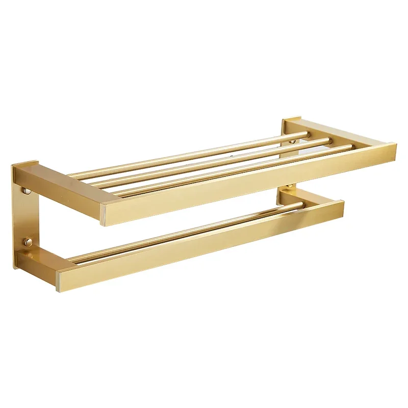 Black/Gold Bathroom Hardware 304 Stainless Steel Towel Rack Wall Mount Holder Shelf Bathroom Accessories Sleek Storage