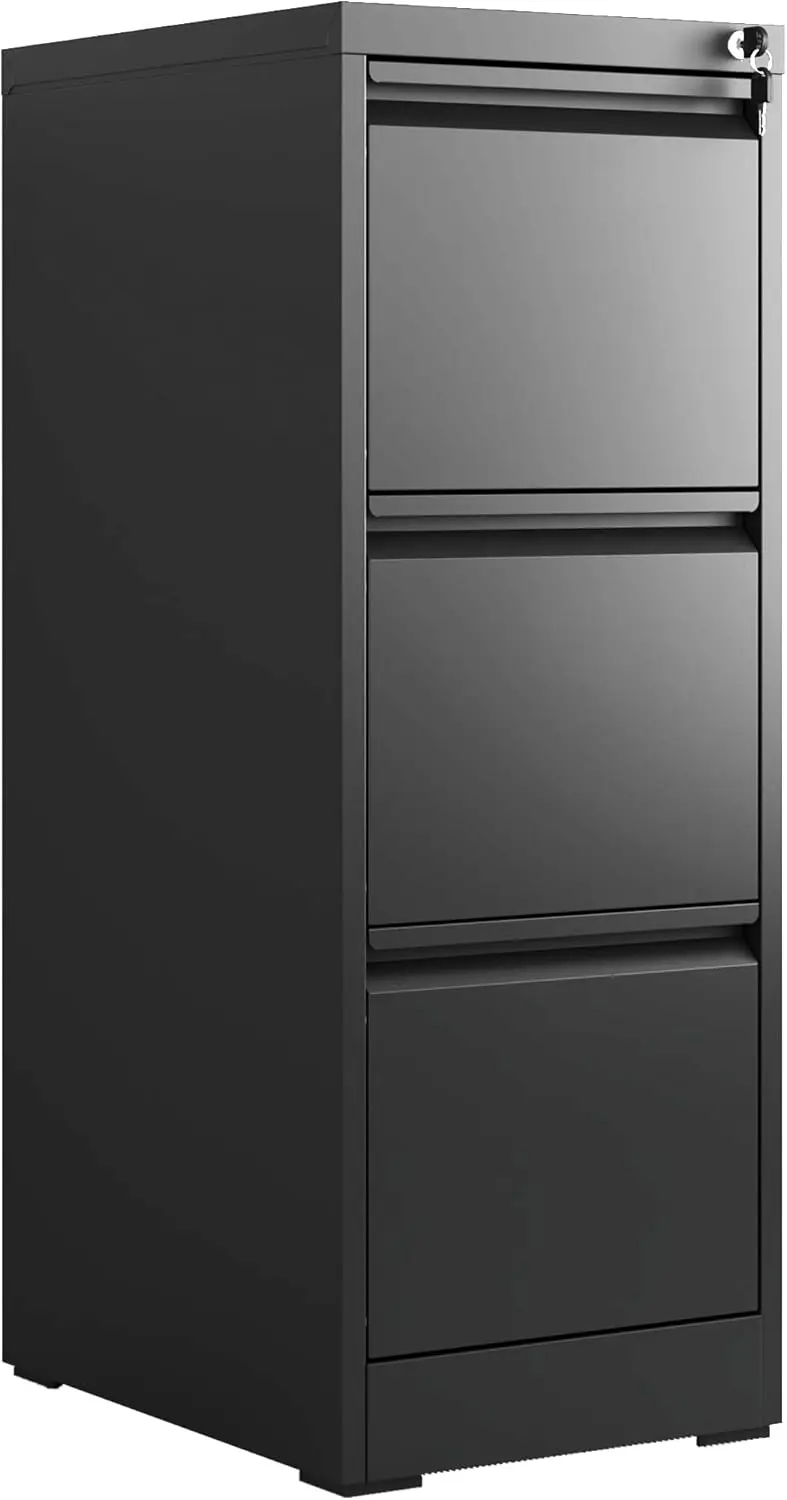 

3-Drawer Metal Locking File Cabinet, Heavy Duty Home Office Steel Black for Legal/Letter Size, Assembly Required
