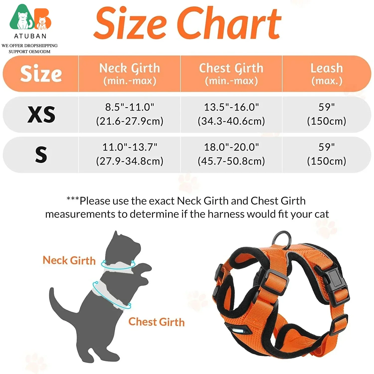 ATUBAN Cat Harness and Leash for Walking,Escape Proof Soft Adjustable Vest Harnesses for Cat,Breathable Reflective Strips Jacket