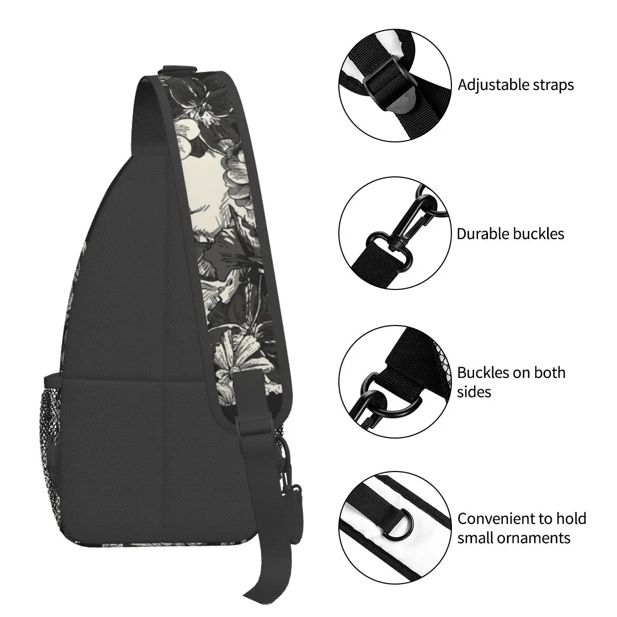 Skull Skelet Death Crossbody Sling Bag Borst Tas Gothic Dark Horror Goth Schouder Rugzak Dagpack Wandelen Outdoor Fietstas