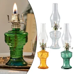 1Pcs Retro Glass Kerosene Lantern Desk Light Vintage Lampshade Chamber  Oil Lamp Home Desktop Decoration Removable Wick Adjuster