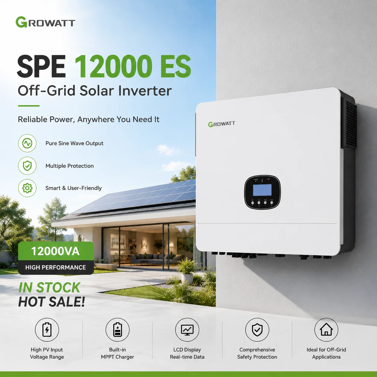Spot 13% off Clearance Sale Growatt 12Kw 1 Single Phase off Grid Hybrid Solar Inverter Spf SPE 12000 ES 12000ES