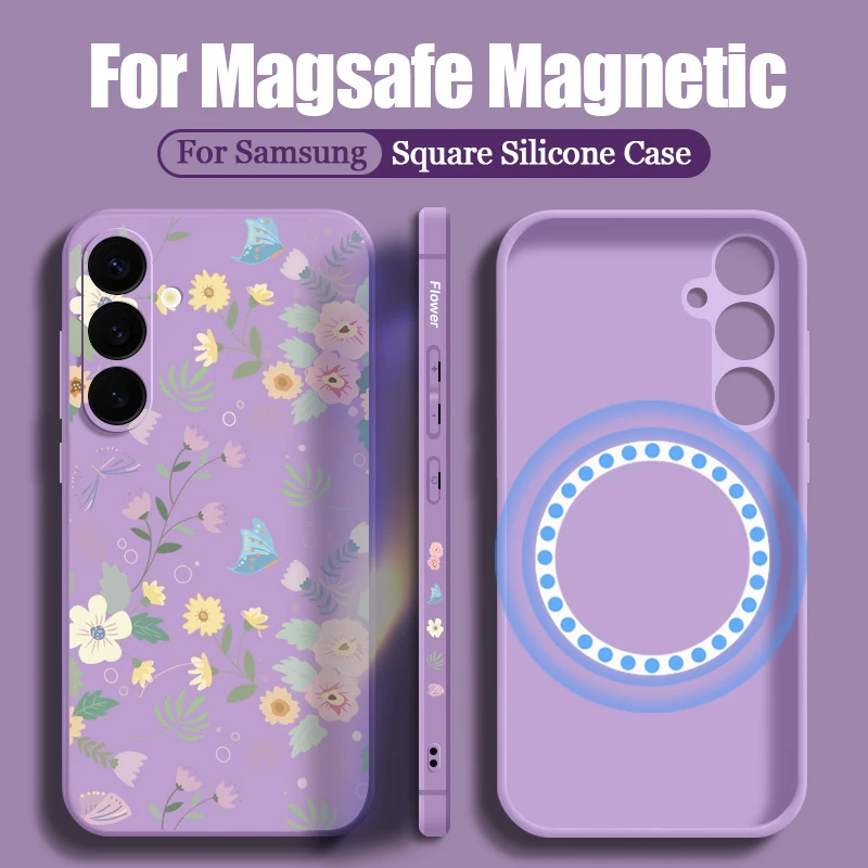 Romantic Garden Magnetic Soft Phone Case For Samsung Galaxy S24 S23 S22 Ultra Plus S21 S20 FE For Magsafe Wireless Charge Cover