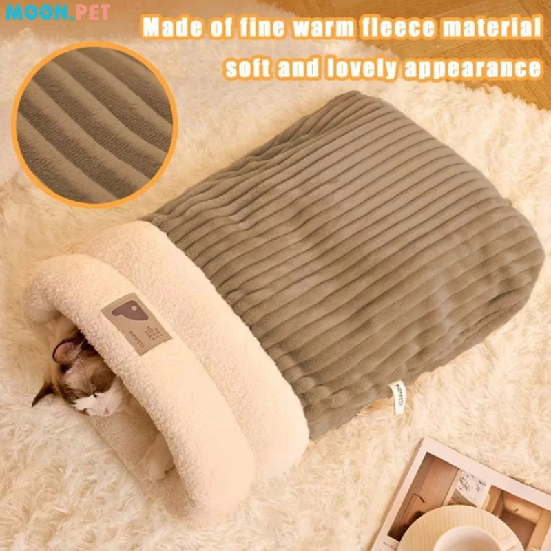 

Cat Sleeping Bag Semi-Enclosed Cats Dogs Warming Pad Soft Plush Winter Warm Cozy Beds Accessories For Cats Pet Supplies