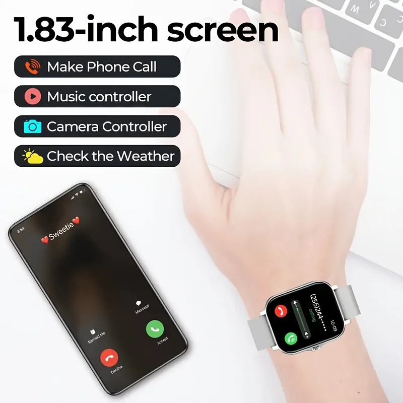 G.L ارتداء ساعة ذكية جديدة 1.83 بوصة HD عرض بلوتوث الاتصال معدل ضربات القلب النشاط تتبع Smartwatch الرجال النساء هدية عيد #2