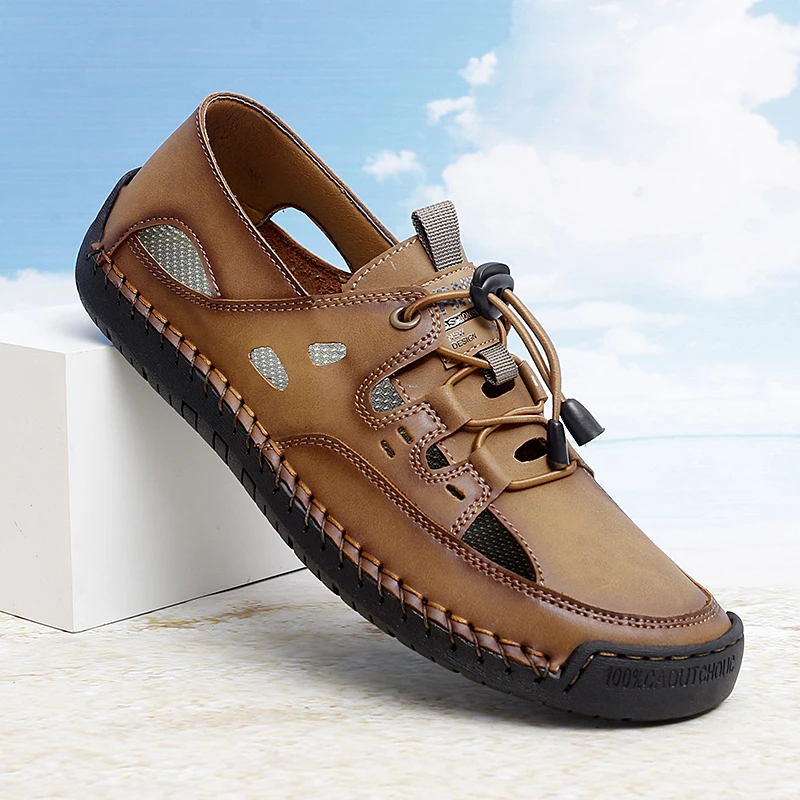 

Уличные сандалии, мужская обувь, дышащая пляжная обувь на плоской подошве, походная нескользящая обувь для прогулок, износостойкая повседневная обувь на толстой подошве