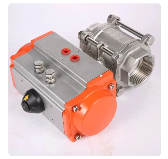 Q611F-16P Pneumatic 304 Stainless Steel Thread Cut-off Valve, Pneumatic Three-piece Threaded Ball Valve DN15--100