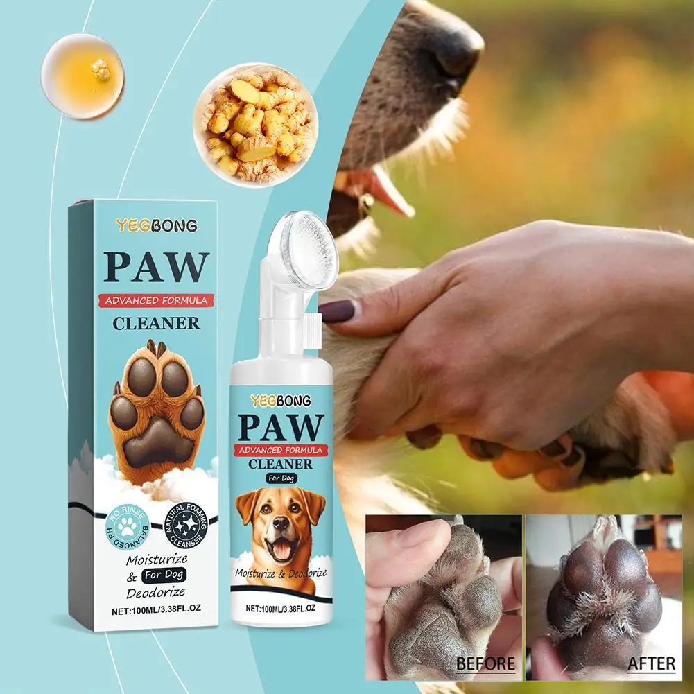 100ml Pets Foot Cleansing Foam No Rinse Foot Washing Waterless Paw Cleanser No Scrubbing Foot Cleaning Dogs Rinse-Free Paws Clea