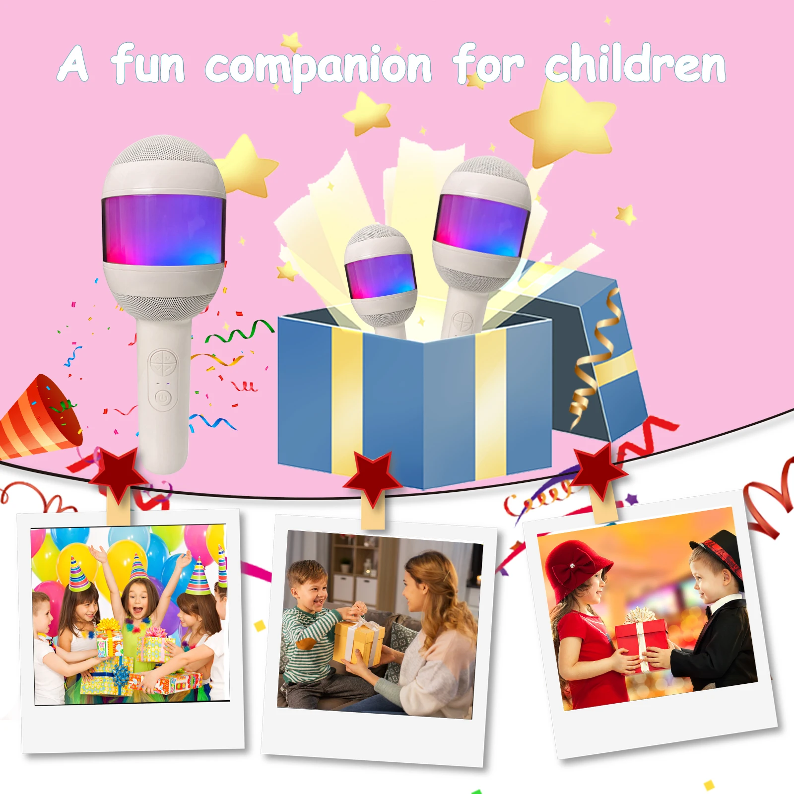 Microphone for Kids Singing 5 in 1 Wireless Bluetooth Microphone with LED Lights Machine Portable Mic Speaker Kids Gifts