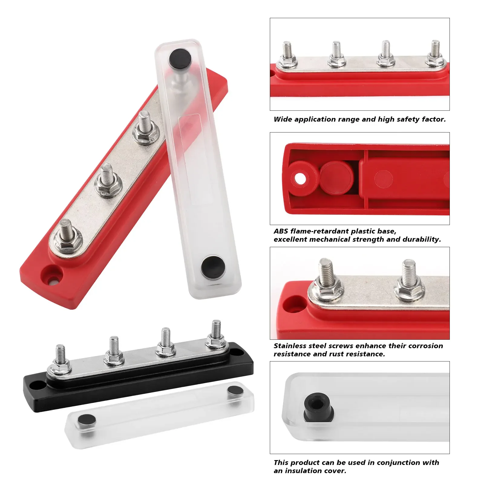 Nouveau bloc de Distribution d'énergie 48V 150A, bornier de barre omnibus 4 x goujons de Terminal M6, barre omnibus Marine avec couvercle pour camions, bateaux, camping-car