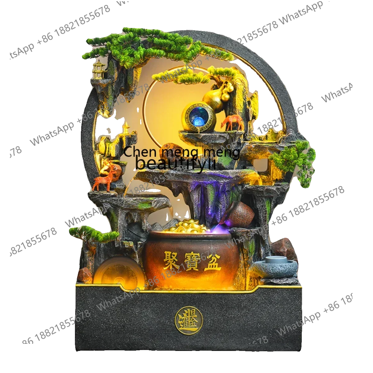 New Chinese-style round water curtain wall rockery flowing water ornament restaurant clubhouse landscape home decoration