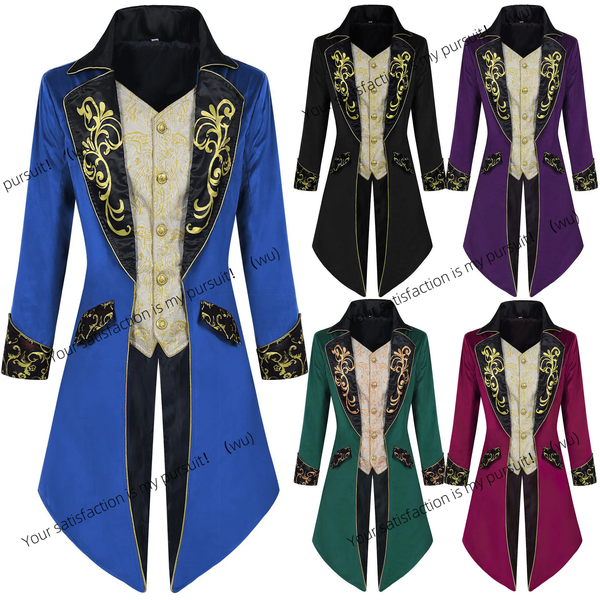 

European and American men's steampunk tuxedo medieval gothic frock coat