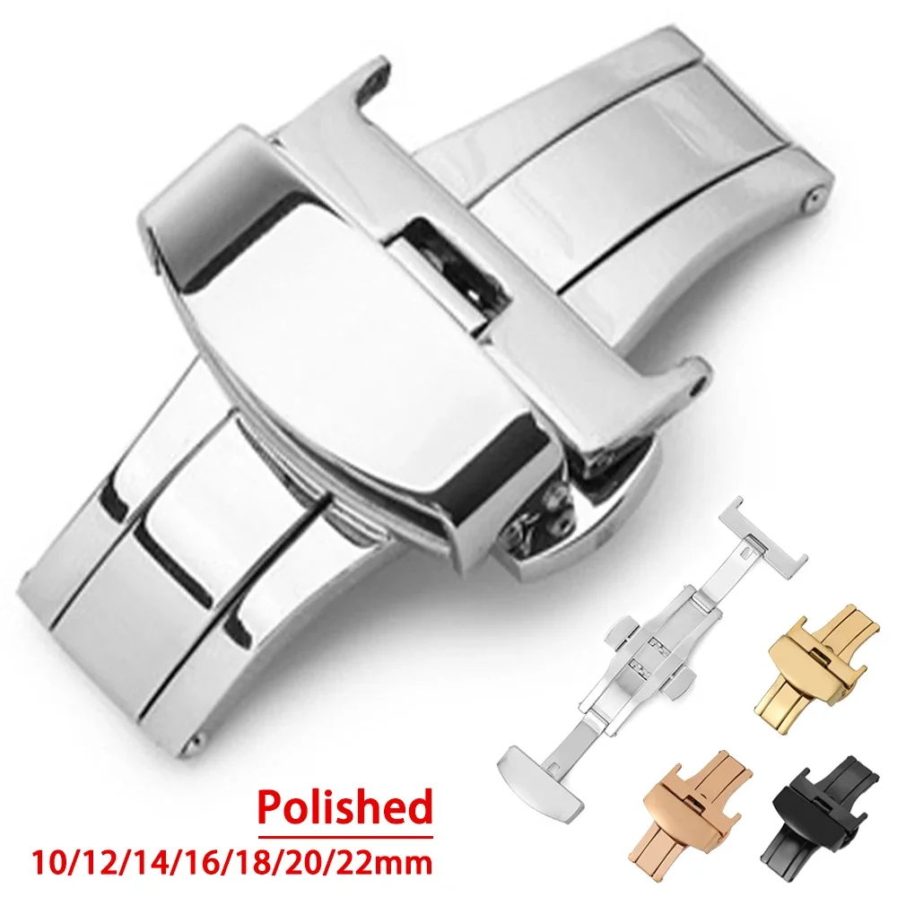 Stainless Steel Bracelet Buckle Polished Button 16mm 18mm 20mm 22mm 10mm 12mm 14mm Watchband Metal Butterfly Clasp Accessories