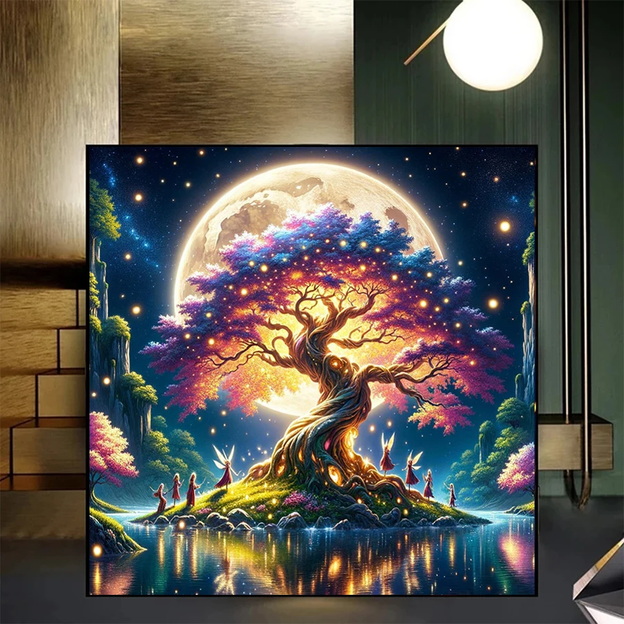 

DIY Diamond Painting Kit New Moon Night Tree of Life Angel Elves Diamond Mosaic Full Drill Embroidery Handmade Hobby