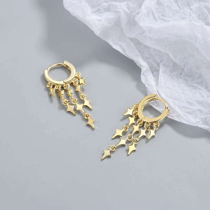 Women's New Fashion Stars Long Tassel Drop Earrings Small Huggies Flash Rain Design Bohemia Dangle Earring Piercing Accessory image 3