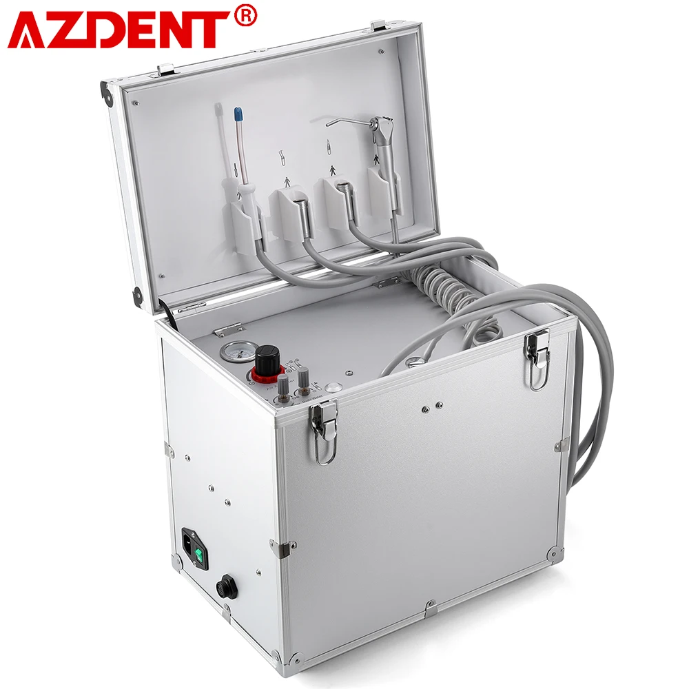 

AZDENT Portable Dental Unit with Air Compressor Dental Surgery Turbine Units 3 Way Springe Dentistry Equipment Lab Necess