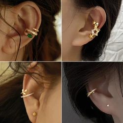 Hollow Zircon Star Double Layer Ear Clip For Women Gold Color No Piercing Fake Cartilage Earring Party Jewelry Gifts