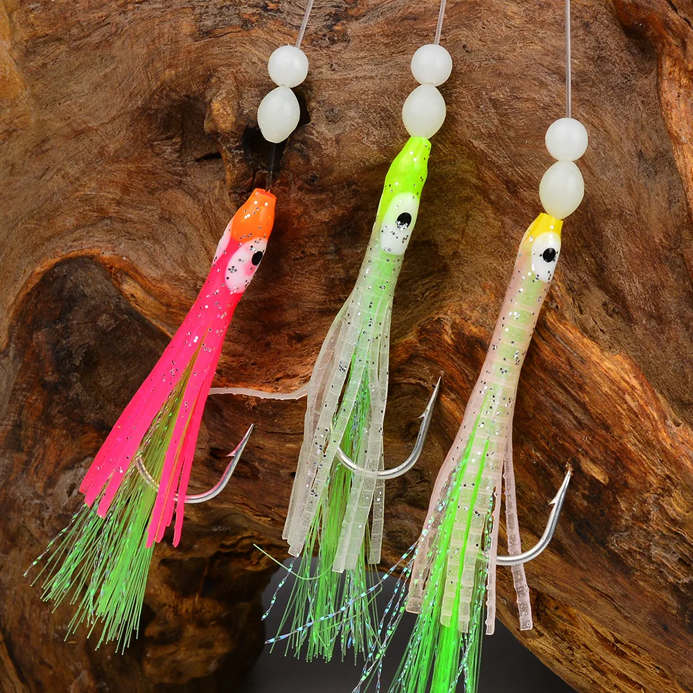 6Pcs/Set Luminous Cluster Soft Lure Eel Sabiki Rigs String Hooks Lure Fishes Saury Squid Mackerel Scad Saltwater Fishing Tackle