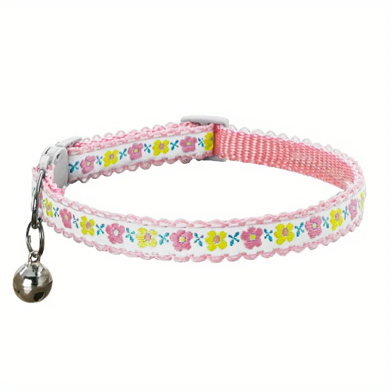 Exquisite Floral Embroidered Cat Collars, Adjustable And Durable Pet Collars, Cat Supplies, Cute Cat Collar With Bell Perfect