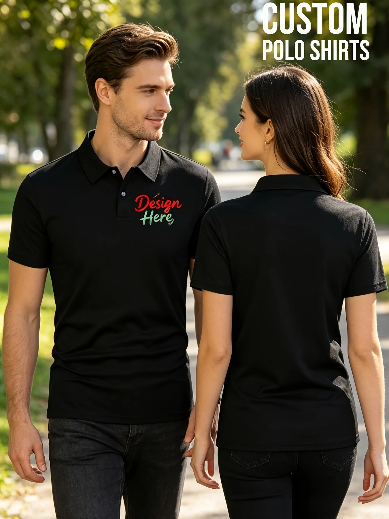 1pc Breathable Custom Golf Polo Shirt, Men Women Casual Collar T-Shirt Short Sleeve Front Back Customizable