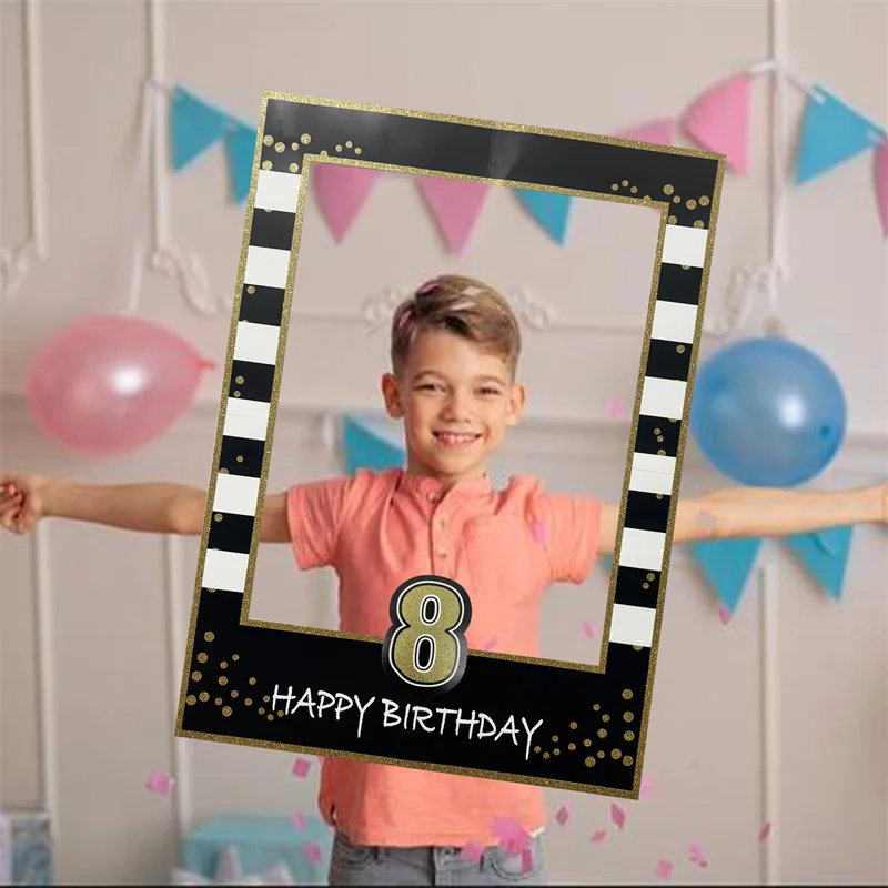 1Pcs 1-30 Year Happy Birthday Photo Booth Frame Props Kids Adult 1st 30th Anniversary Party Handheld PhotoBooth Props Supplies