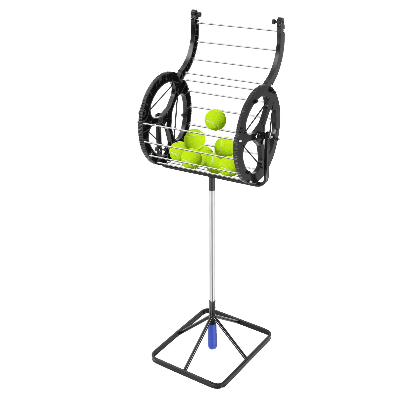 

Portable Tennis Ball Hopper 2 in 1 Tennis Ball Pickup Holds 80 Balls Automatic Tennis Ball Picker with Adjustable Handle