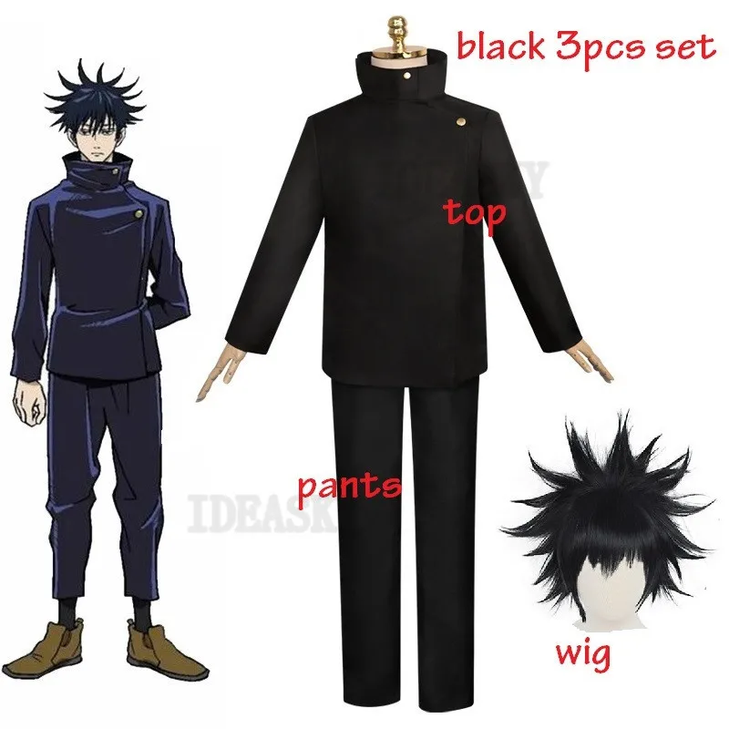 2023 neue Anime Jujutsu Kaisen Megumi Fushiguro Cosplay Kostüm dunkelblaue Perücke Schuhe Schuluniform Party Karneval Outfit für Männer