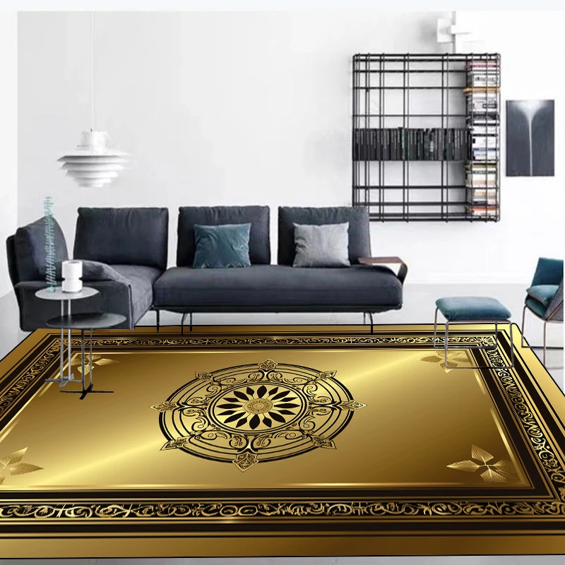 Black Gold Marble Carpet for Living Room Luxury European Decoration Home Floor Mats Non-slip Rugs for Bedroom 200x300 Alfombra