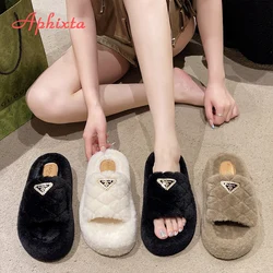 Aphixta Luxury 5cm Platform Furry Slippers Women Warm Slippers Shoes Women’s shoes Women Winter Footwear Size 42 pantuflas mujer