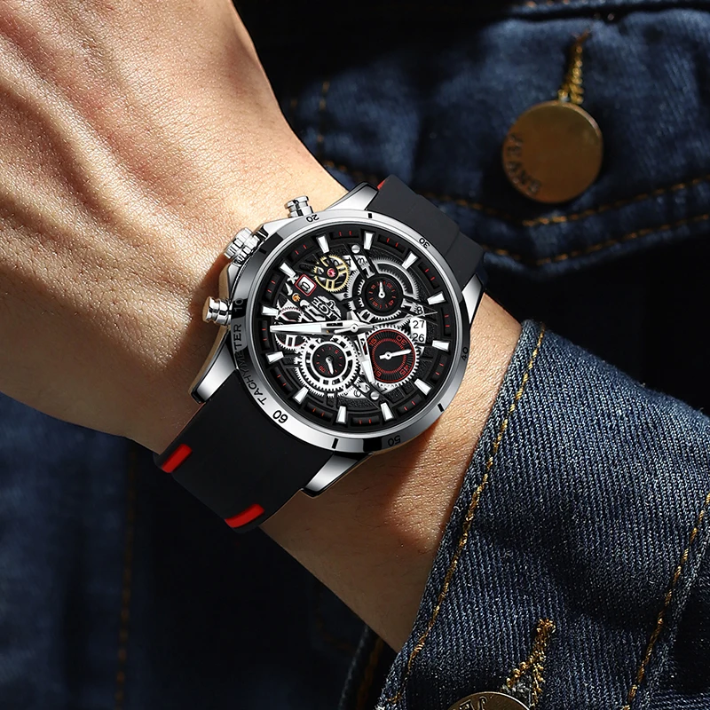 LIGE Men Watch Fashion Business Watches Mens Hollow out Chronograph Wristwatch Sport Waterproof Watch for Men Relogio Masculino