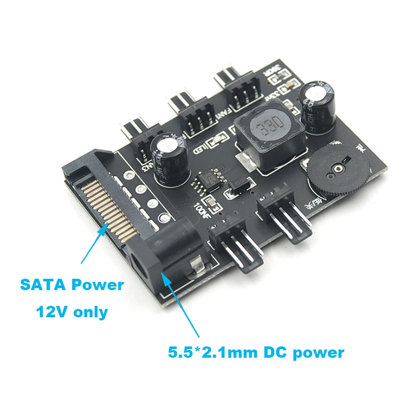 3pin Fan Controller Hub,3 4 Channel Molex or SATA Fan Splitter w/ Control Knob Computer PC Case 12V Fan Cooler Speed Temperature