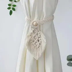 Handmade Braided Cotton Rope Curtain Fasteners Curtain Ties Tassel Leaf Curtain Ties Bohemian Style