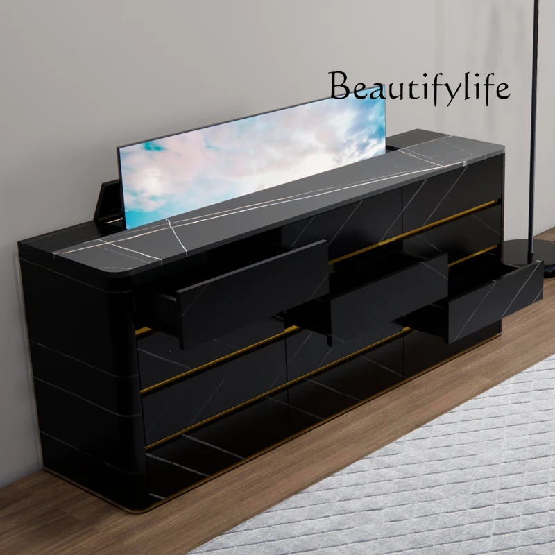 

Modern minimalist high-end living room home automatic flip lift TV cabinet hidden TV