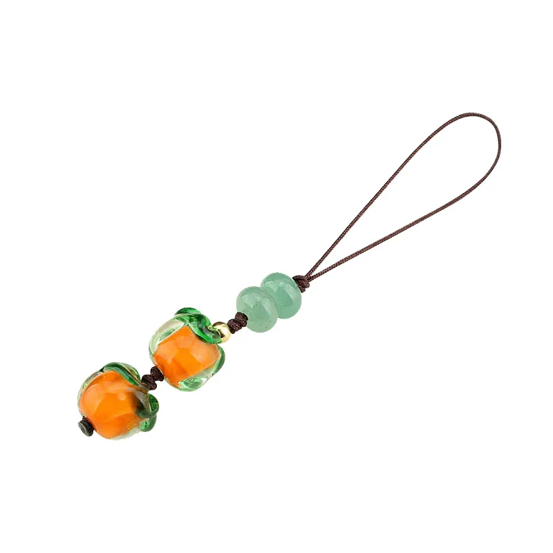 [Lucky Persimmon] Chinese Style Retro Short Mobile Phone Lanyard Glaze Persimmon Leaf With U-Disk Chain Anti-Lost Pe Backpack Ch