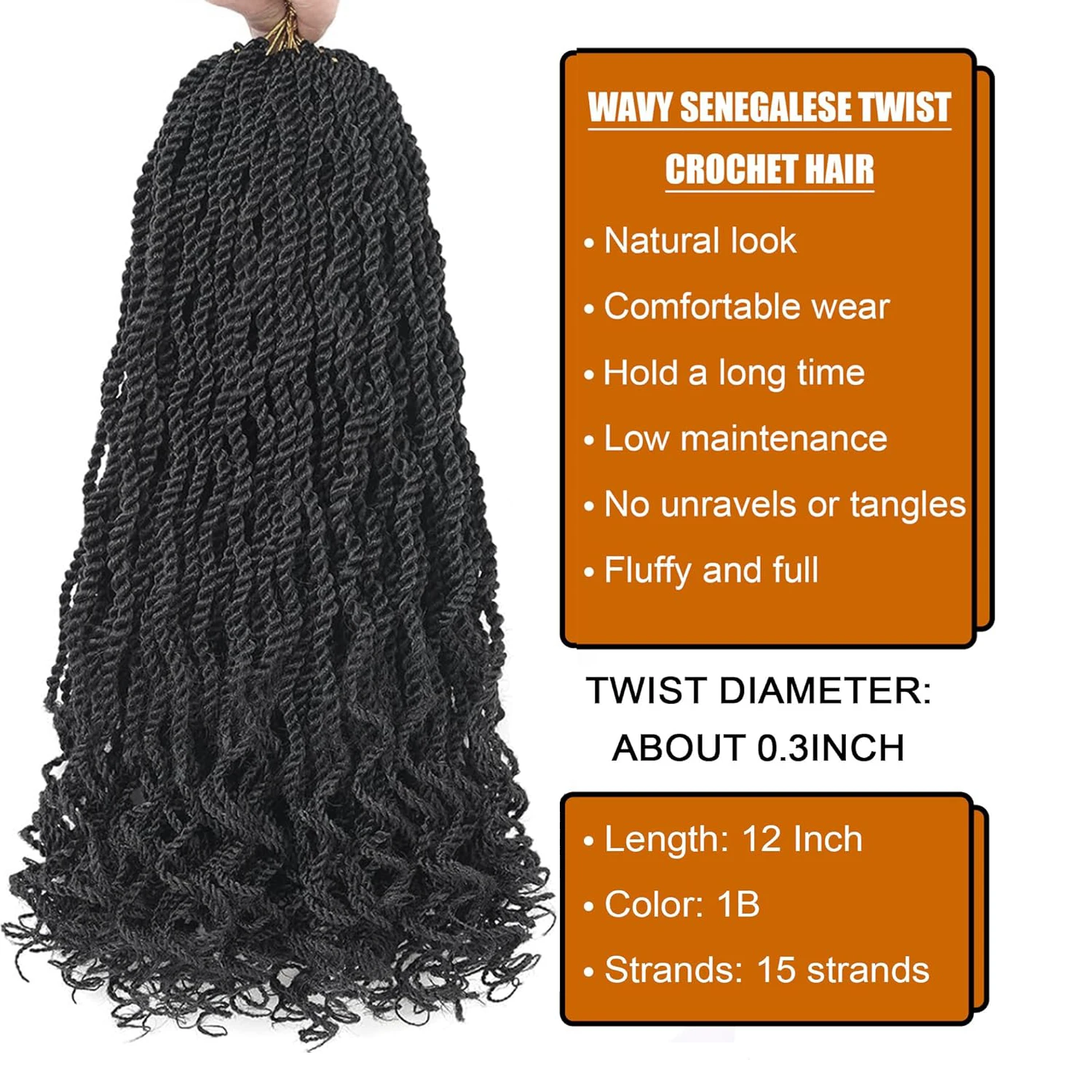 Rambut Crochet Senegal Twist Bergelombang 8/12 inci, Rambut Crochet Passion Twist Pra-Ikatan dengan Ujung Keriting, Sintetis Havana