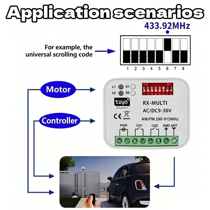 RX MULTI Tuya WIFI 300-868 MHz Garage Door Remote Control Receiver 433MHz 868MHz AC DC 9-30V 85-250V Smart Switch Module Opener